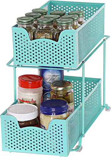 Simple Houseware 2 Tier Sliding Cabinet Basket Organizer Drawer, White