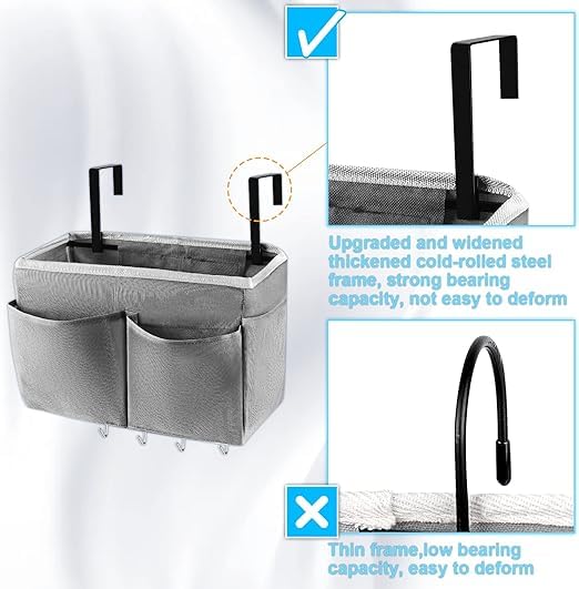 Bedside Caddy Organizer 5 Pockets and 4 Hooks for Bunk Bed Black
