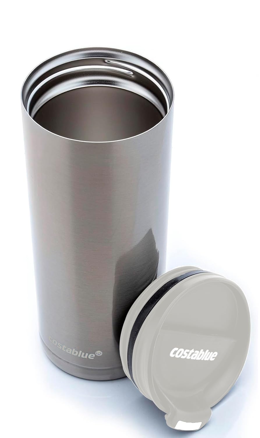 Travel Coffee Mug - 16 Oz. Stainless Steel Insulated Coffee Mug, Leak Proof Tumbler w/Dishwasher Safe Lid, Double Wall Travel Coffee Cup, Reusable Insulated Tumbler for Hot & Cold Beverages… Agata Grey Lid