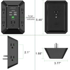 Wall Charger, Surge Protector, QINLIANF 5 Outlet Extender with 4 USB Ports Black 3U1C