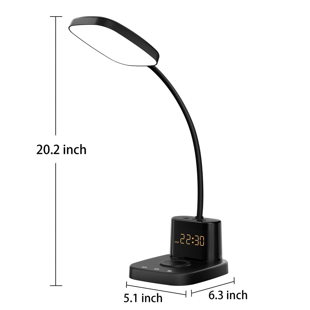 10W Wireless Charging LED Desk Lamp with Clock, Light Black