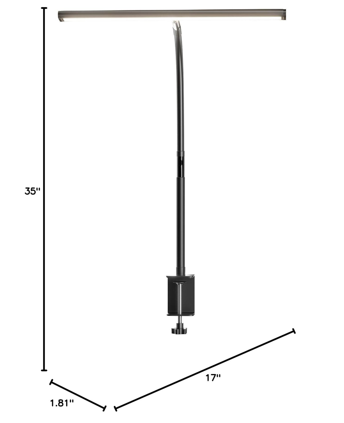 Airlonv LED Desk Lamp with Clamp, 17" Stepless Dimming Light, Black Standard