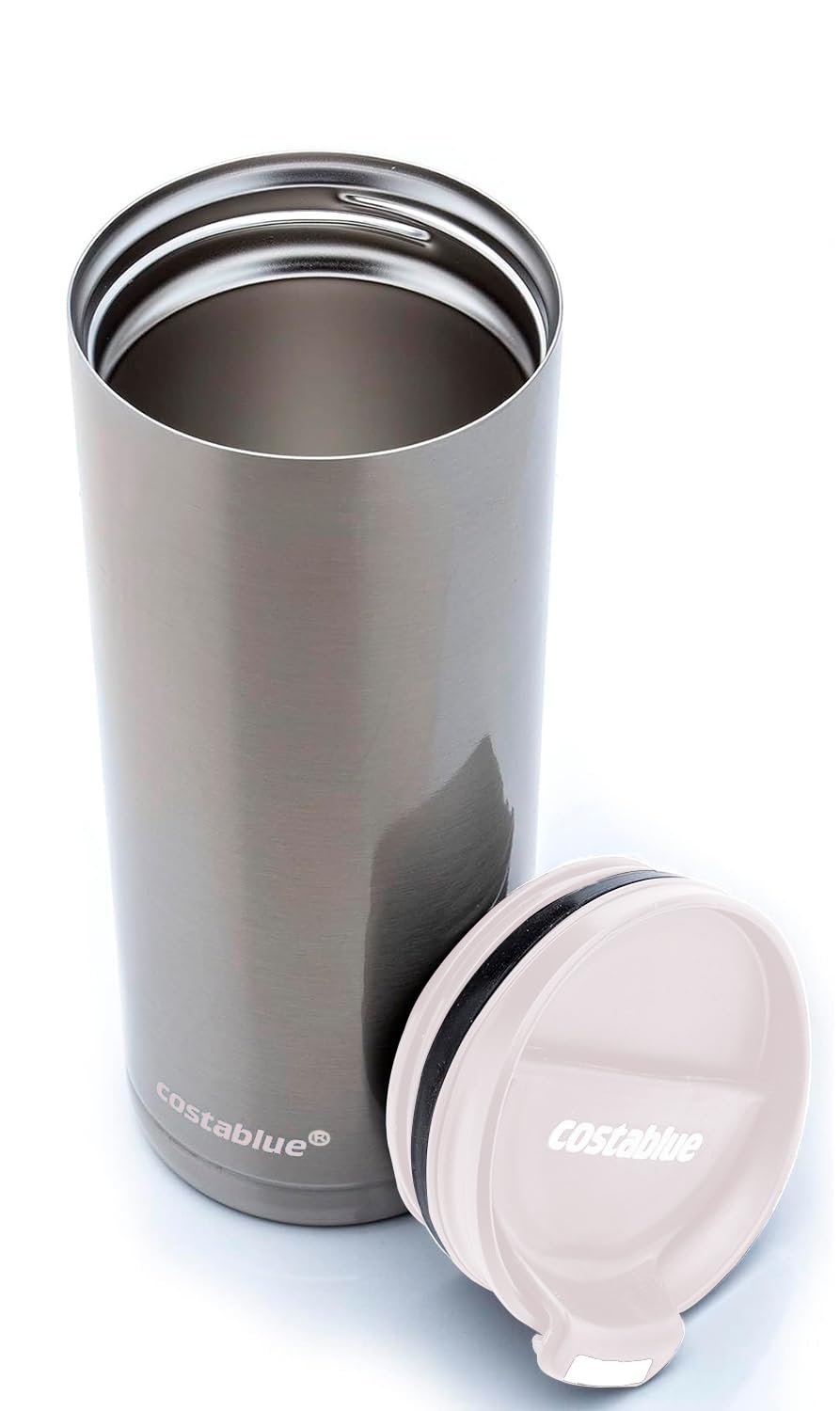 Travel Coffee Mug - 16 Oz. Stainless Steel Insulated Coffee Mug, Leak Proof Tumbler w/Dishwasher Safe Lid, Double Wall Travel Coffee Cup, Reusable Insulated Tumbler for Hot & Cold Beverages… Agata Grey Lid