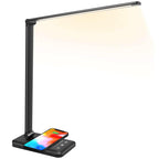 LED Desk Lamp with Wireless Charger, USB Charging Port, Eye Care Black PRO