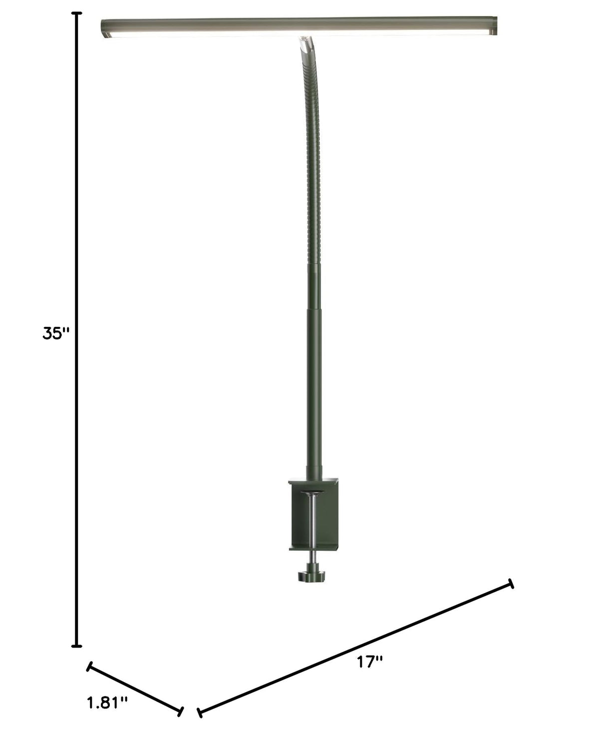 Airlonv LED Desk Lamp with Clamp, 17" Stepless Dimming Light, Black Standard