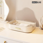 Large Makeup Organizer with Drawers, 360° Rotating Brush Holder Cream White 3-layer