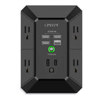 Wall Charger, Surge Protector, QINLIANF 5 Outlet Extender with 4 USB Ports Black 3U1C