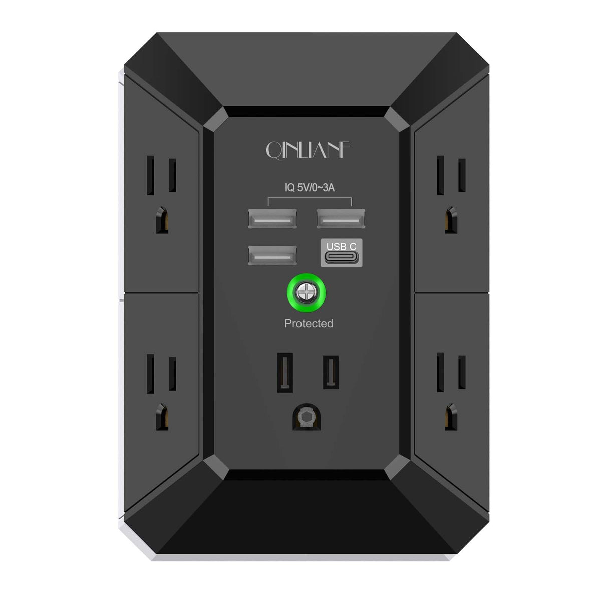 Wall Charger, Surge Protector, QINLIANF 5 Outlet Extender with 4 USB Ports Black 3U1C