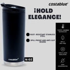 Travel Coffee Mug - 16 Oz. Stainless Steel Insulated Coffee Mug, Leak Proof Tumbler w/Dishwasher Safe Lid, Double Wall Travel Coffee Cup, Reusable Insulated Tumbler for Hot & Cold Beverages… Agata Grey Lid