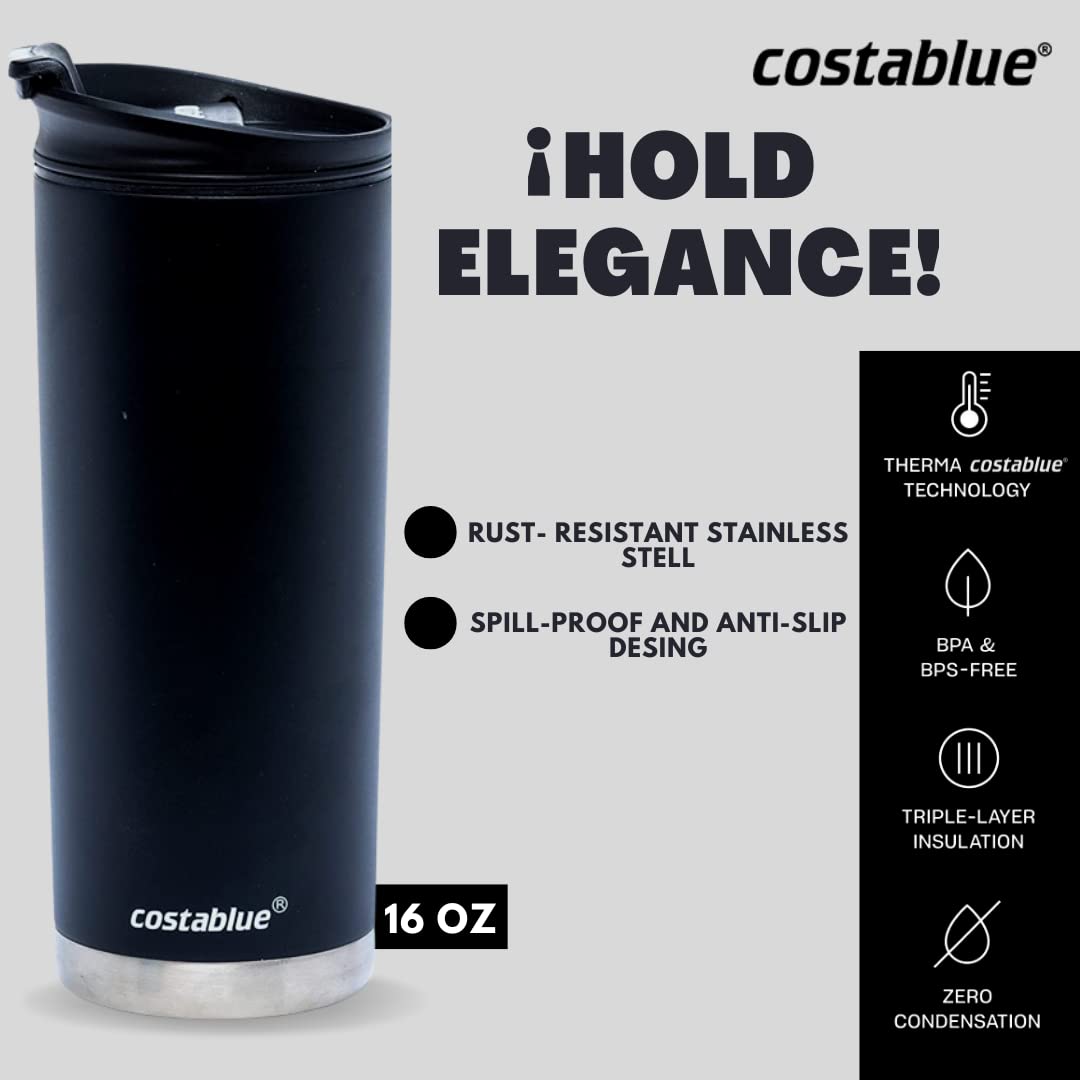 Travel Coffee Mug - 16 Oz. Stainless Steel Insulated Coffee Mug, Leak Proof Tumbler w/Dishwasher Safe Lid, Double Wall Travel Coffee Cup, Reusable Insulated Tumbler for Hot & Cold Beverages… Agata Grey Lid