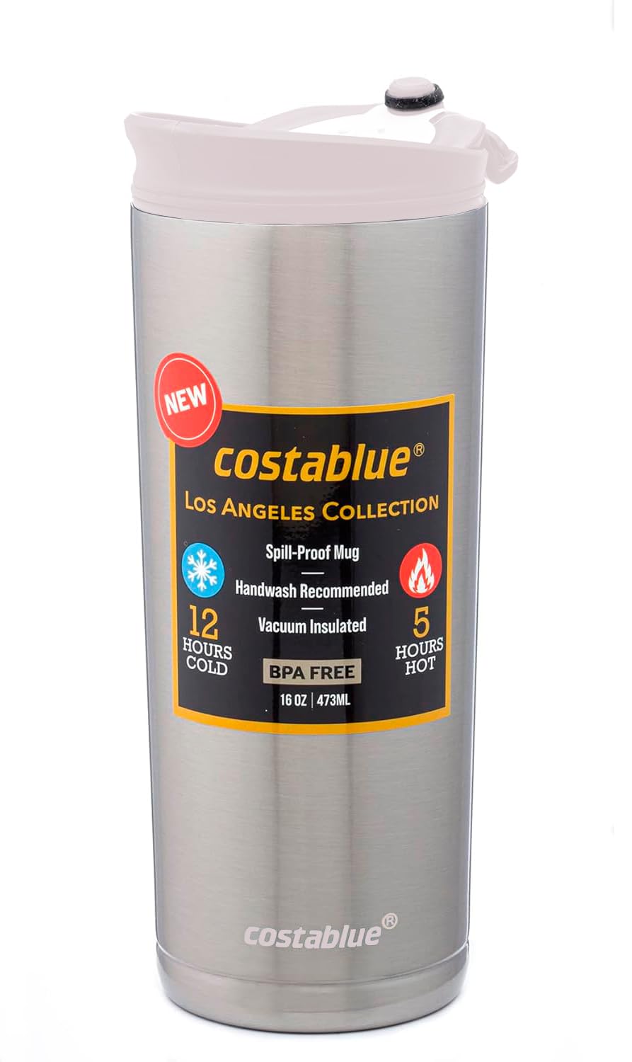 Travel Coffee Mug - 16 Oz. Stainless Steel Insulated Coffee Mug, Leak Proof Tumbler w/Dishwasher Safe Lid, Double Wall Travel Coffee Cup, Reusable Insulated Tumbler for Hot & Cold Beverages… Agata Grey Lid