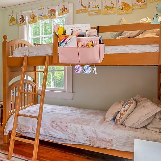 Bedside Caddy Organizer 5 Pockets and 4 Hooks for Bunk Bed Black