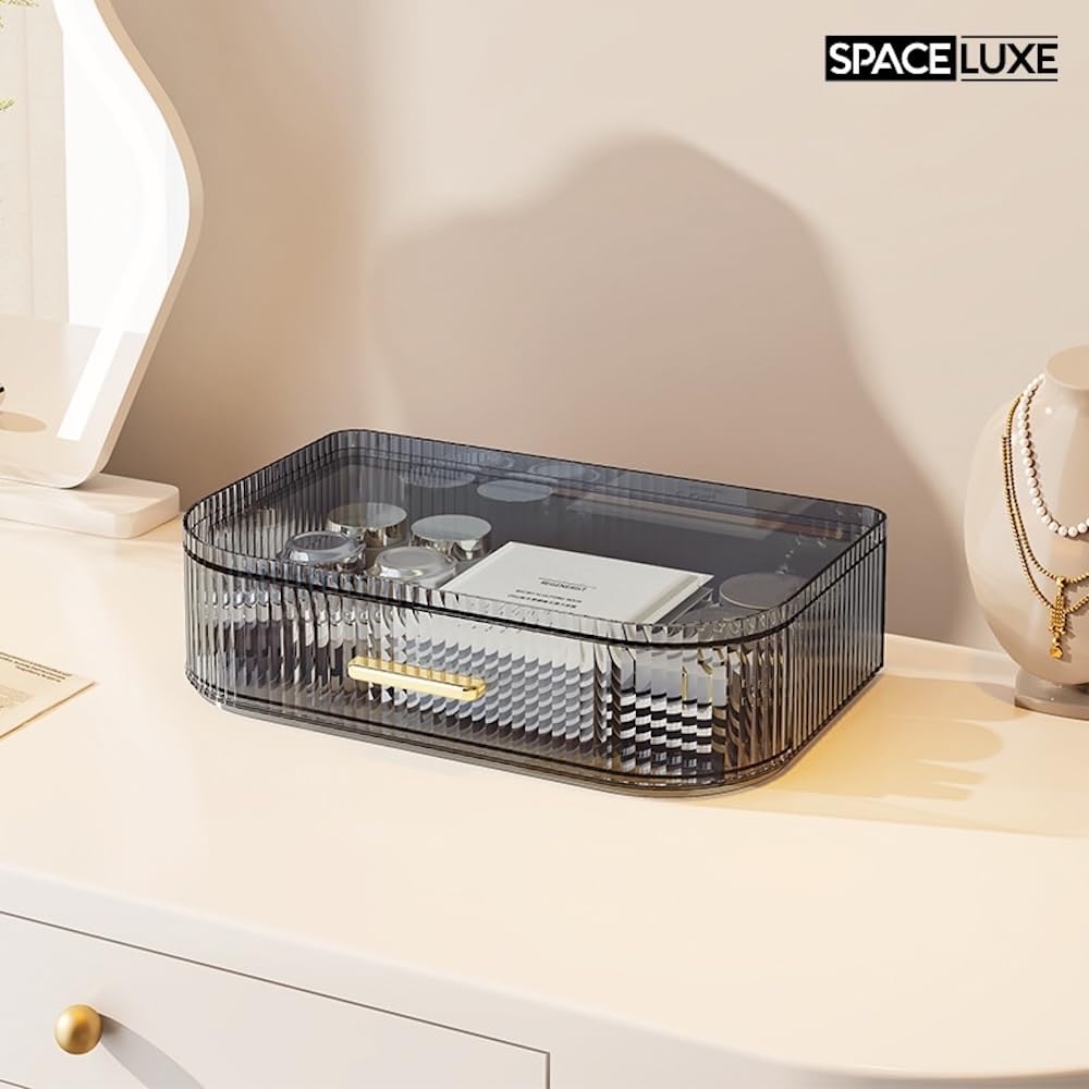 Large Makeup Organizer with Drawers, 360° Rotating Brush Holder Cream White 3-layer