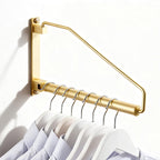 NEWRAIN Folding Wall Mounted Clothes Hanger Rack Clothes Hook Solid Brass with Swing Arm Holder Clothing Hanging System Closet Storage Organizer Heavy Duty Drying Rack Wall Mount,Brushed Gold Triangle Brushed Gold