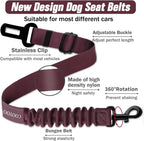 COOYOO Dog Seat Belt,3 Piece Set Retractable Dog Car Harness Adjustable for Vehicle Nylon Pet Safety Heavy Duty & Elastic Set 03-Black+Blue