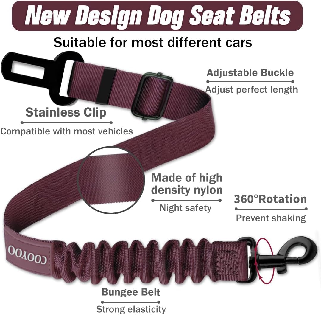 COOYOO Dog Seat Belt,3 Piece Set Retractable Dog Car Harness Adjustable for Vehicle Nylon Pet Safety Heavy Duty & Elastic Set 03-Black+Blue