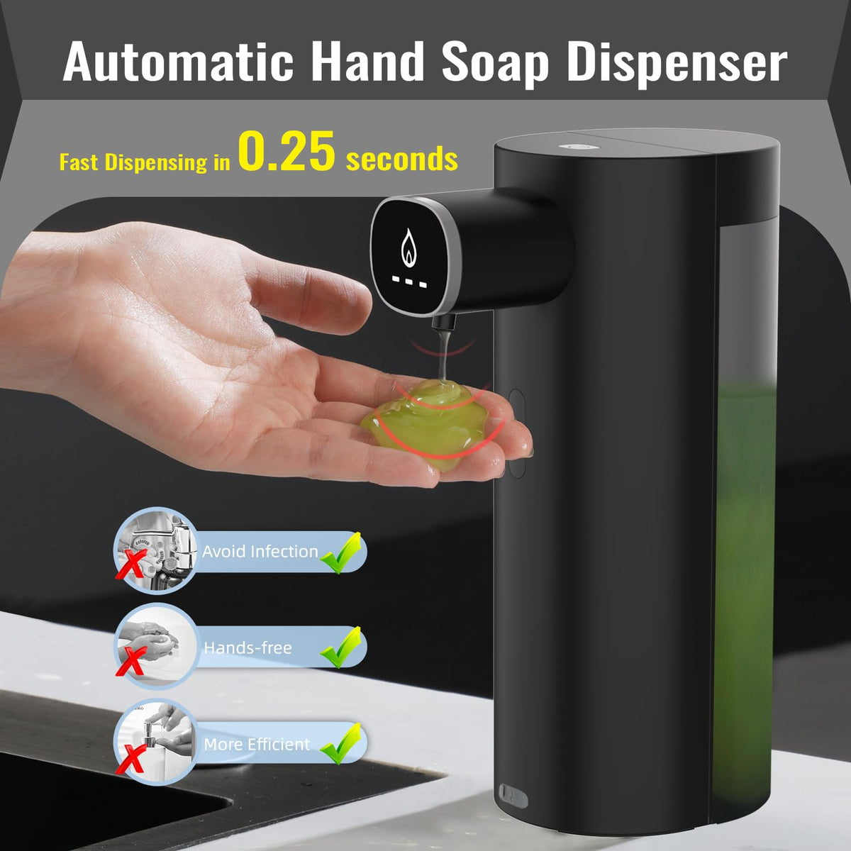 Automatic Liquid Soap Dispenser Touchless, USB Rechargeable Smart Hand Soap Dispenser, 13.5oz/400ml, 3-Level Adjustable, Compatible with Thick Thin Dish Soap for Bathroom Kitchen, Clog-Free (Gold) Gold