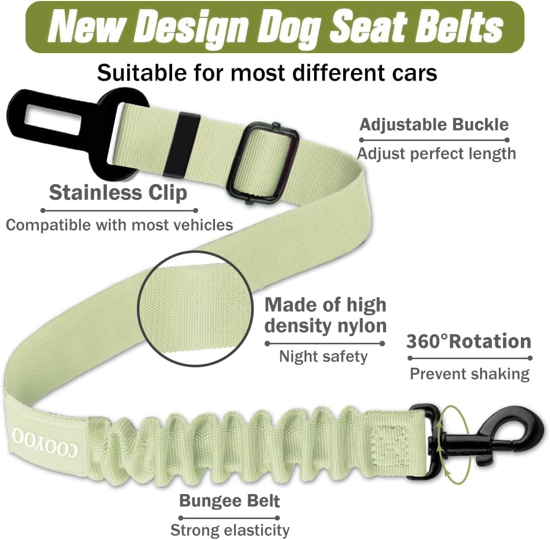 COOYOO Dog Seat Belt,3 Piece Set Retractable Dog Car Harness Adjustable for Vehicle Nylon Pet Safety Heavy Duty & Elastic Set 03-Black+Blue