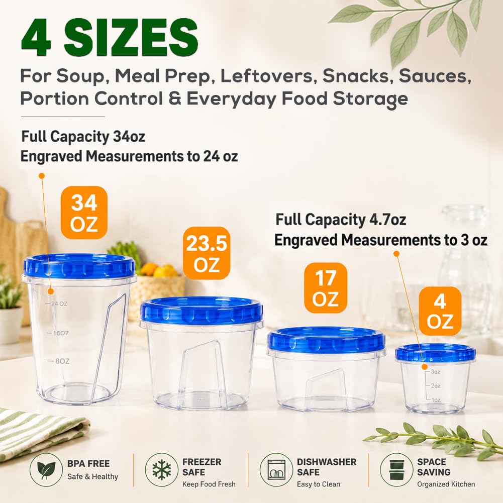 20 Pack Freezer Food Storage Containers with Twist Lids for Soup Meal Prep