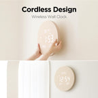 mooas Wood Moon Cordless Mini Digital LED Wall Clock, Date, Temperature Wood Moon (Cordless Mini)
