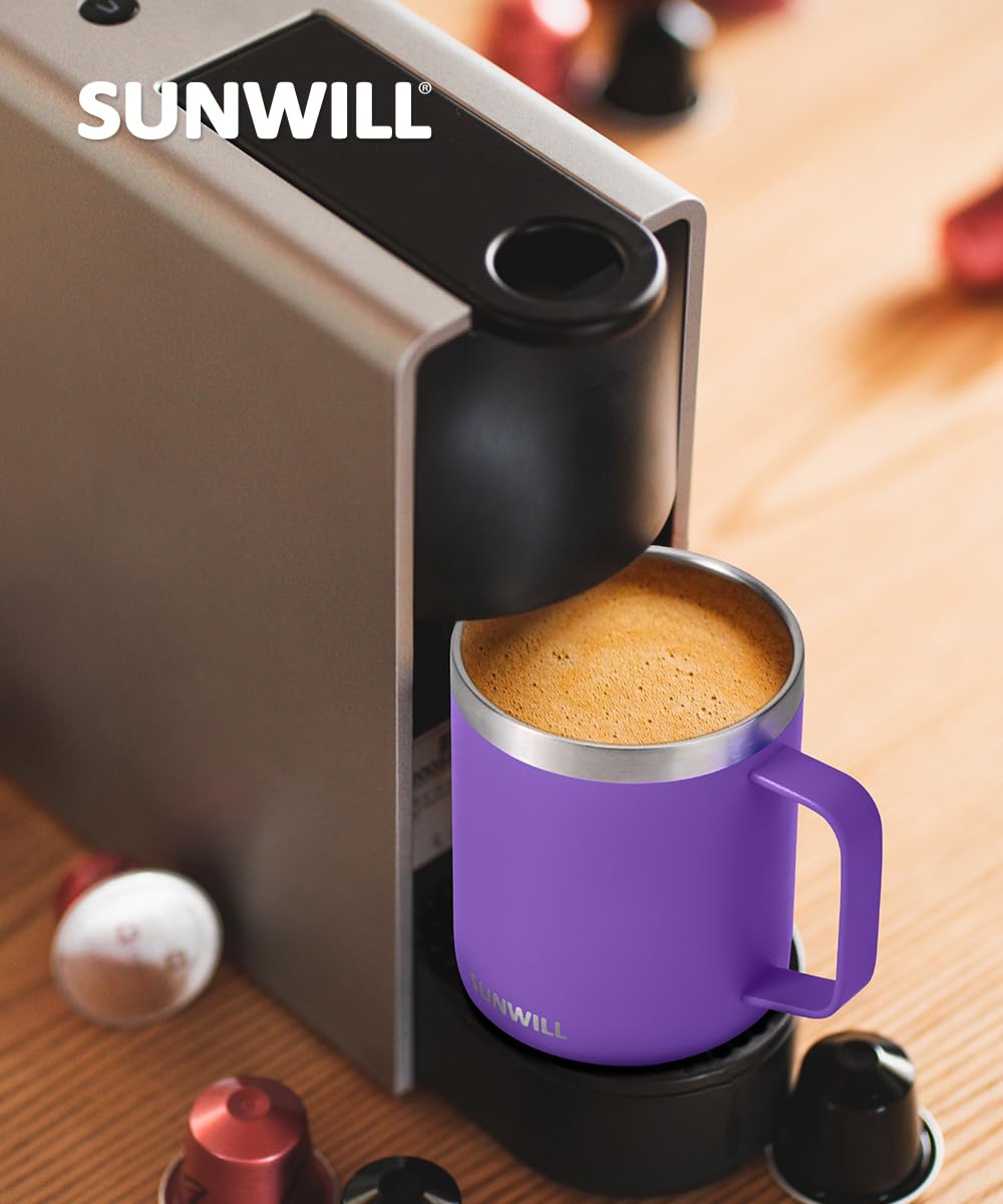 SUNWILL Insulated Coffee Mug, Stainless Steel 14 oz, Splash-Proof Lid Powder Coated Navy Blue 14 Ounces