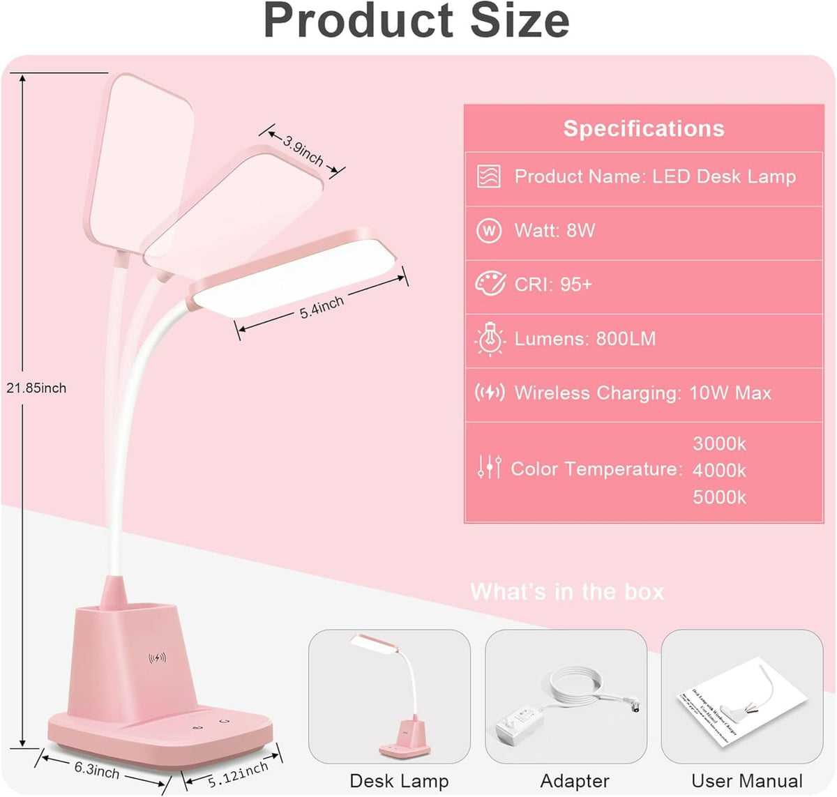 10W Wireless Charging LED Desk Lamp with Clock, Light Black