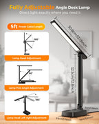 Airlonv LED Desk Lamp with Clamp, 17" Stepless Dimming Light, Black Standard