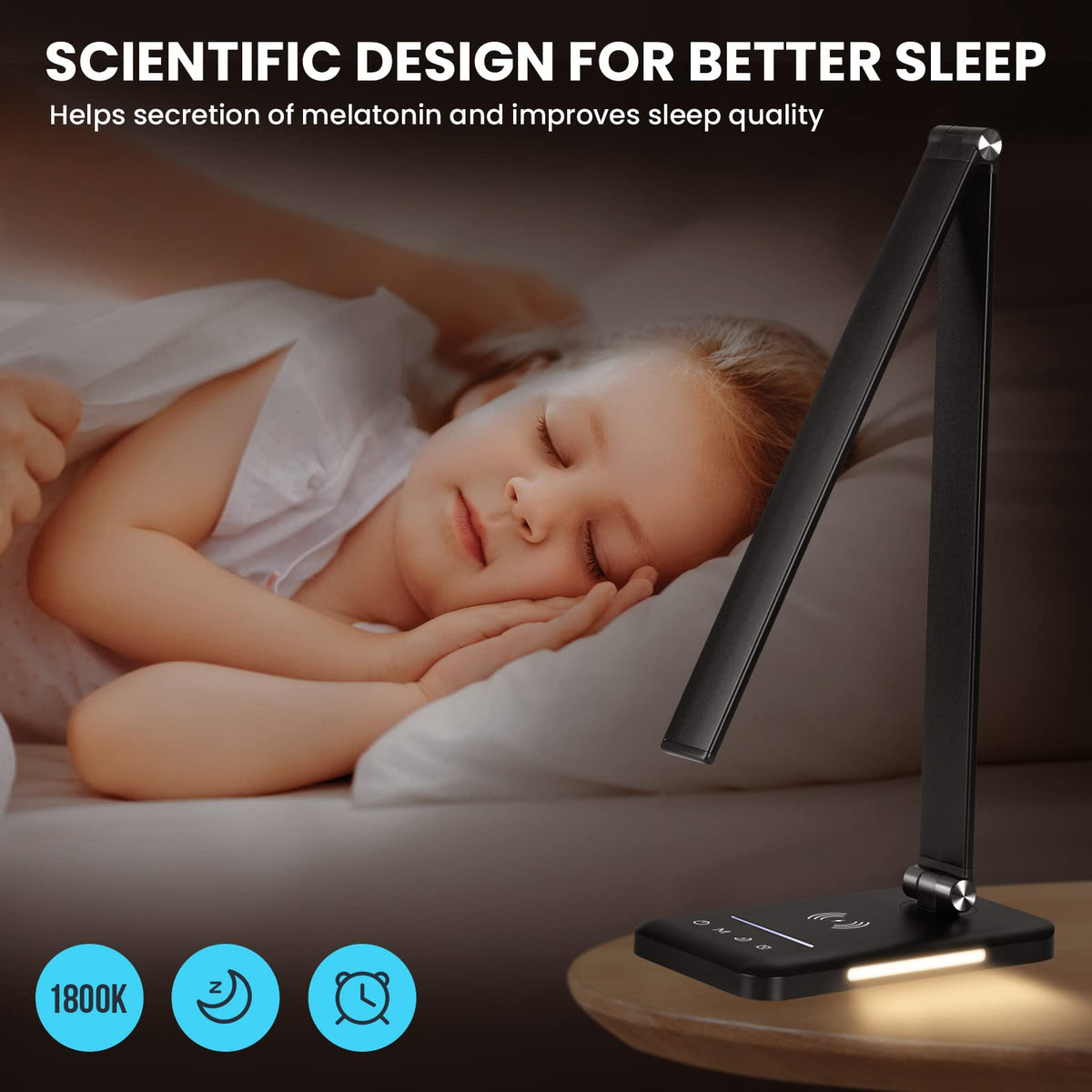 LED Desk Lamp with Wireless Charger, USB Charging Port, Eye Care Black PRO