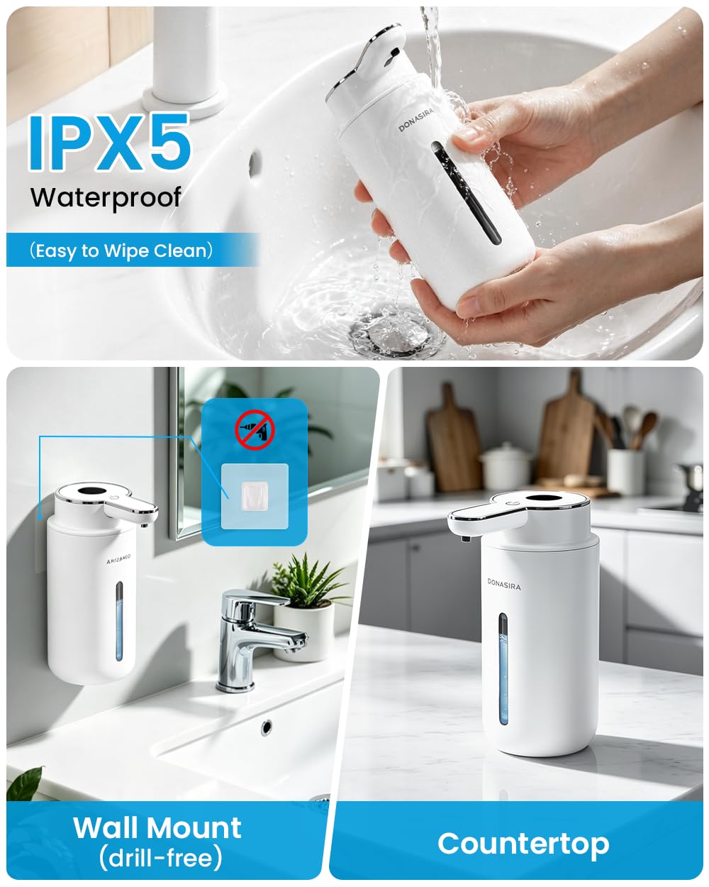 Touchless Automatic Liquid Soap Dispenser, Rechargeable White