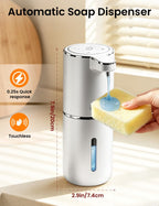 Automatic Soap Dispenser Touchless, USB Rechargeable Hand Soap Dispenser, 4 Adjustable Soap Levels, IPX5 Waterproof, 12.8oz/380ml, Countertop or Wall Mounted for Bathroom and Kitchen, White Liquid