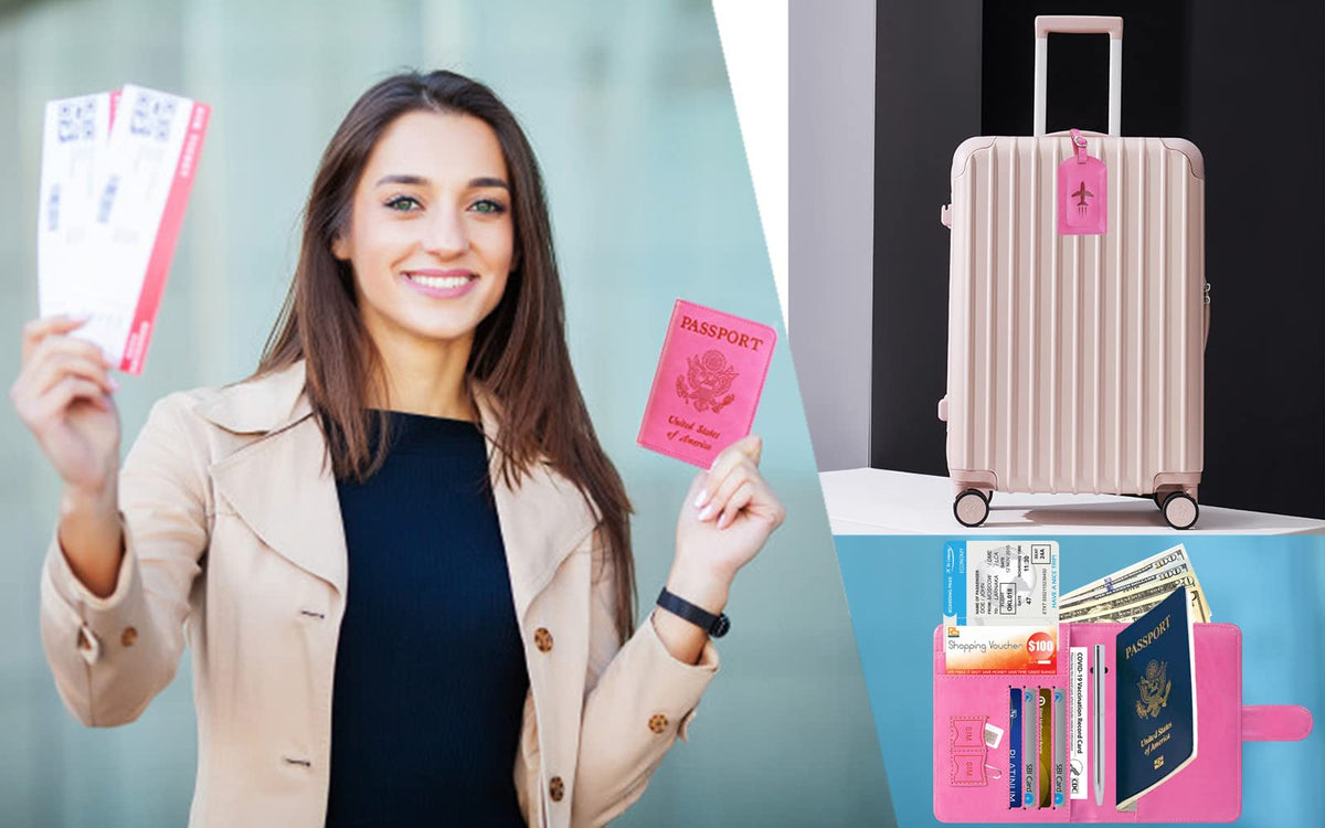 Passport Holder Cover Wallet RFID Blocking, Travel Essentials Pink Passport Covers