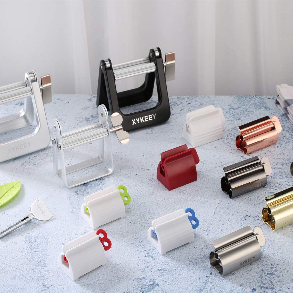 XYKEEY Toothpaste Tube Squeezer - Set of 2 Toothpaste Squeezer Rollers, Metal Toothpaste Tube Wringer Seat Holder Stand (Matt Black) Matt Black