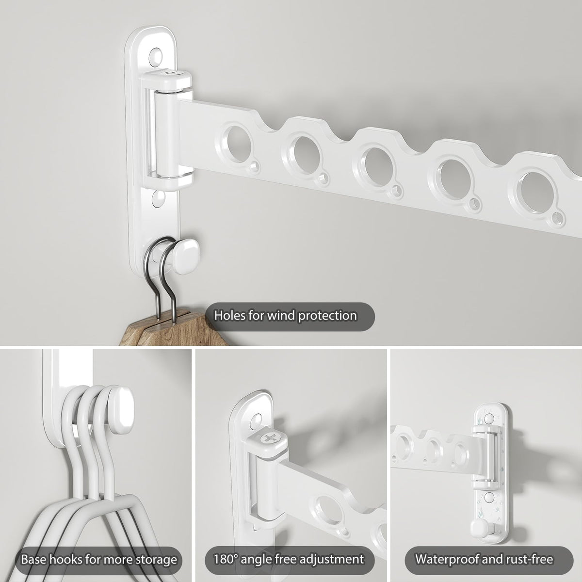 Wall Mounted Clothes Hanger Rack Foldable for Laundry Drying Rack Black Long 2P