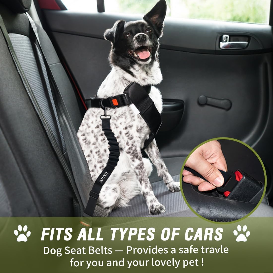 COOYOO Dog Seat Belt,3 Piece Set Retractable Dog Car Harness Adjustable for Vehicle Nylon Pet Safety Heavy Duty & Elastic Set 03-Black+Blue