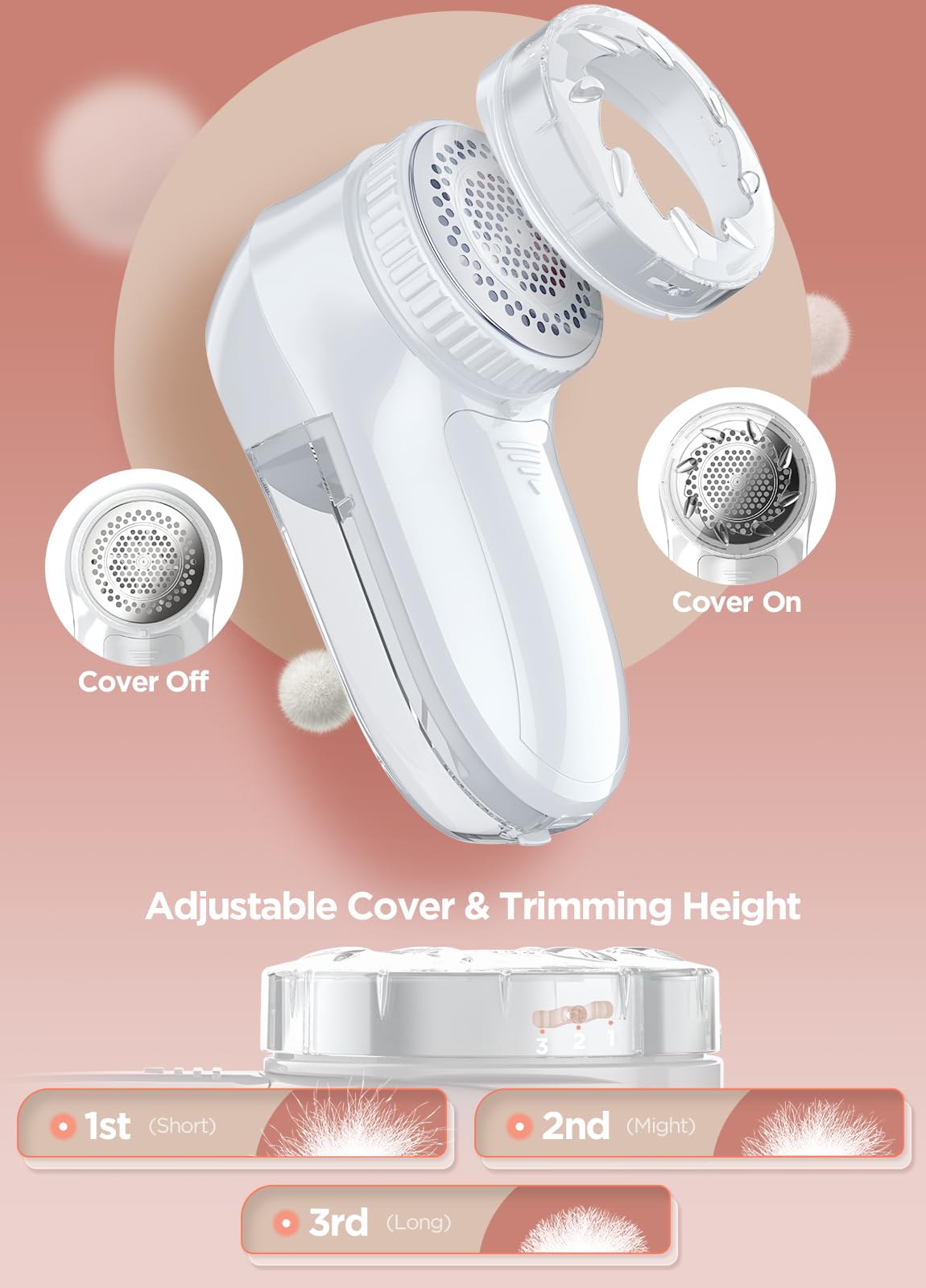Bymore Fabric Shaver, Lint Shaver, Sweater Shaver for Clothes, Pink 5.75*2.60*2.64in