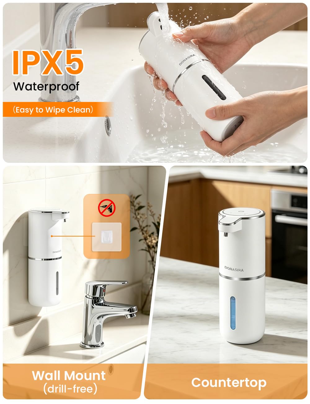 Automatic Soap Dispenser Touchless, USB Rechargeable Hand Soap Dispenser, 4 Adjustable Soap Levels, IPX5 Waterproof, 12.8oz/380ml, Countertop or Wall Mounted for Bathroom and Kitchen, White Liquid