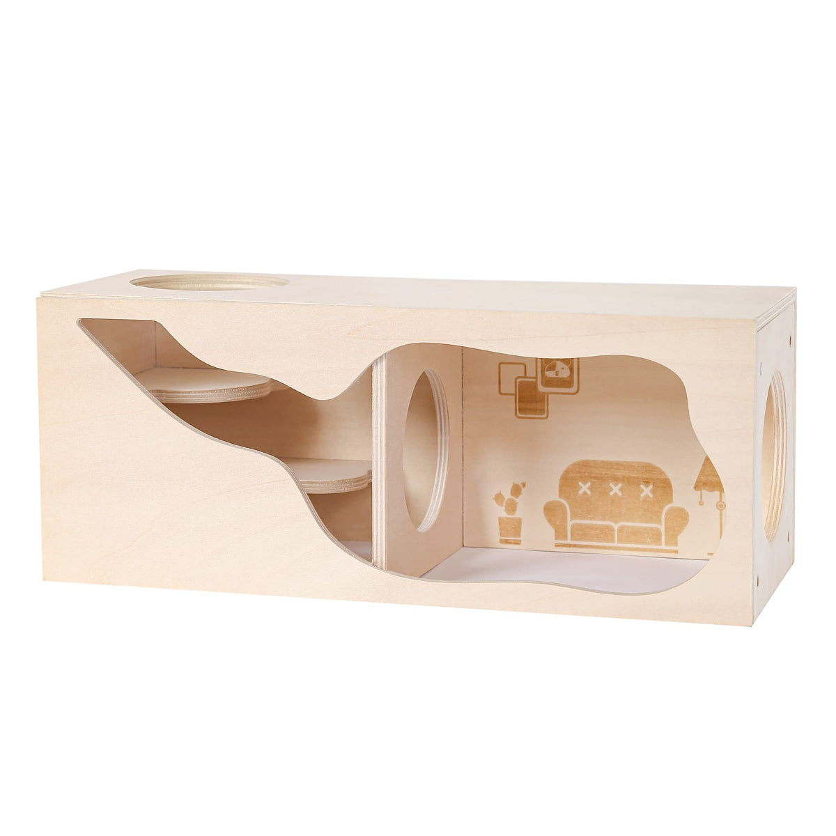 Wooden Hamster Hideout House, Small‑Pet Habitat Tunnel, Living Room