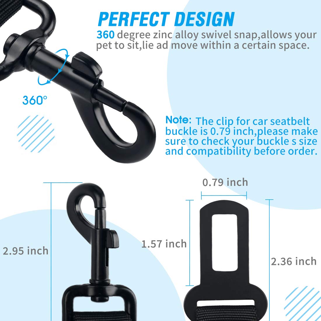 COOYOO Dog Seat Belt,3 Piece Set Retractable Car Harness Adjustable for...