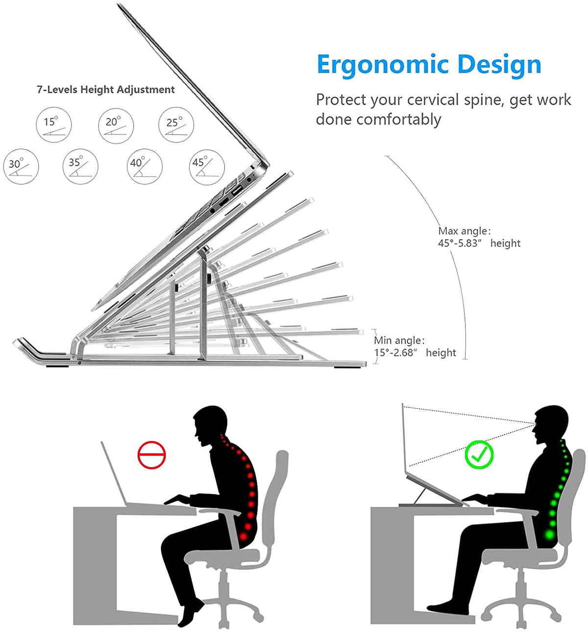 Leeboom Laptop Stand for Desk, Adjustable Foldable Aluminum Riser, Silver