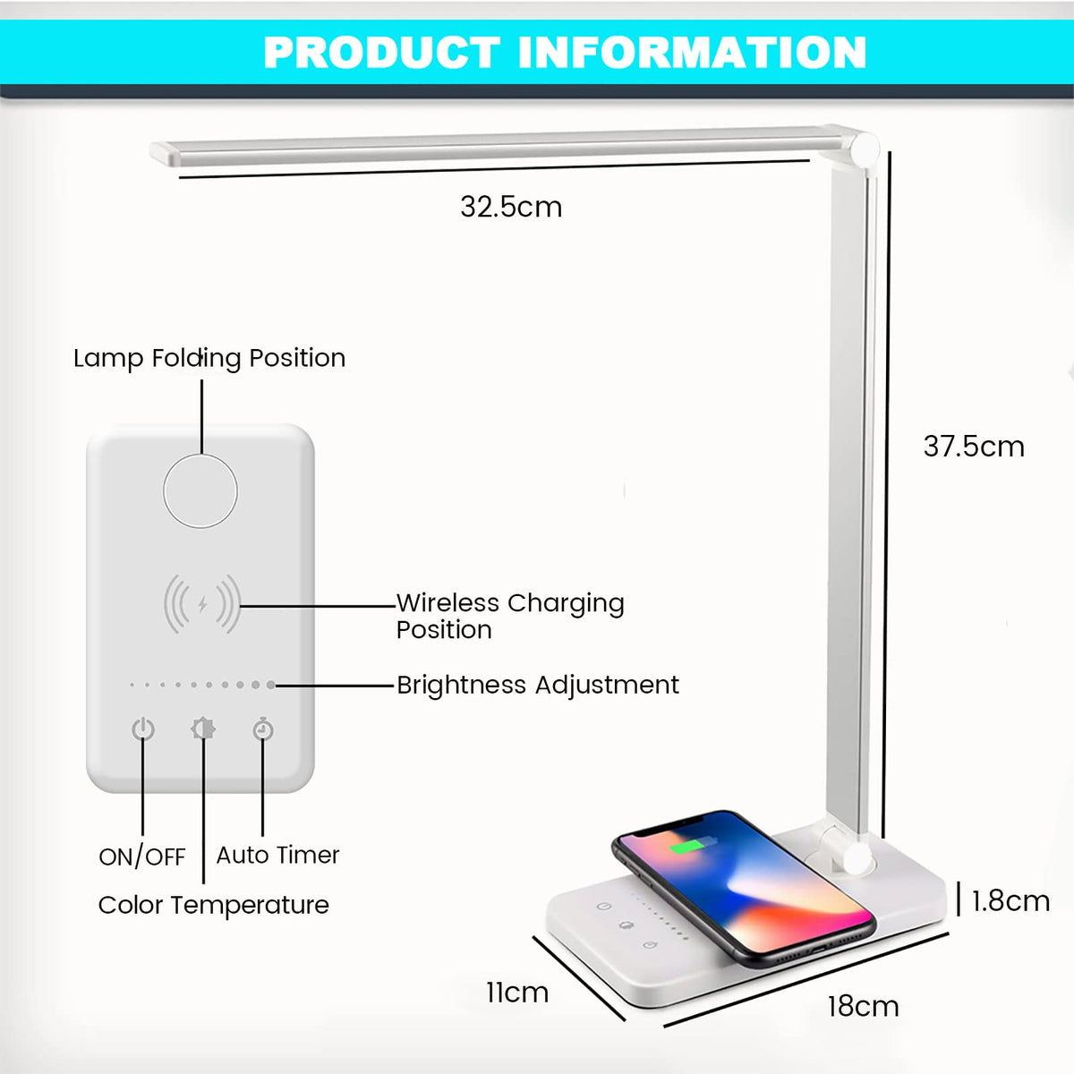 LED Desk Lamp with Wireless Charger, USB Charging Port, Eye Care Black PRO