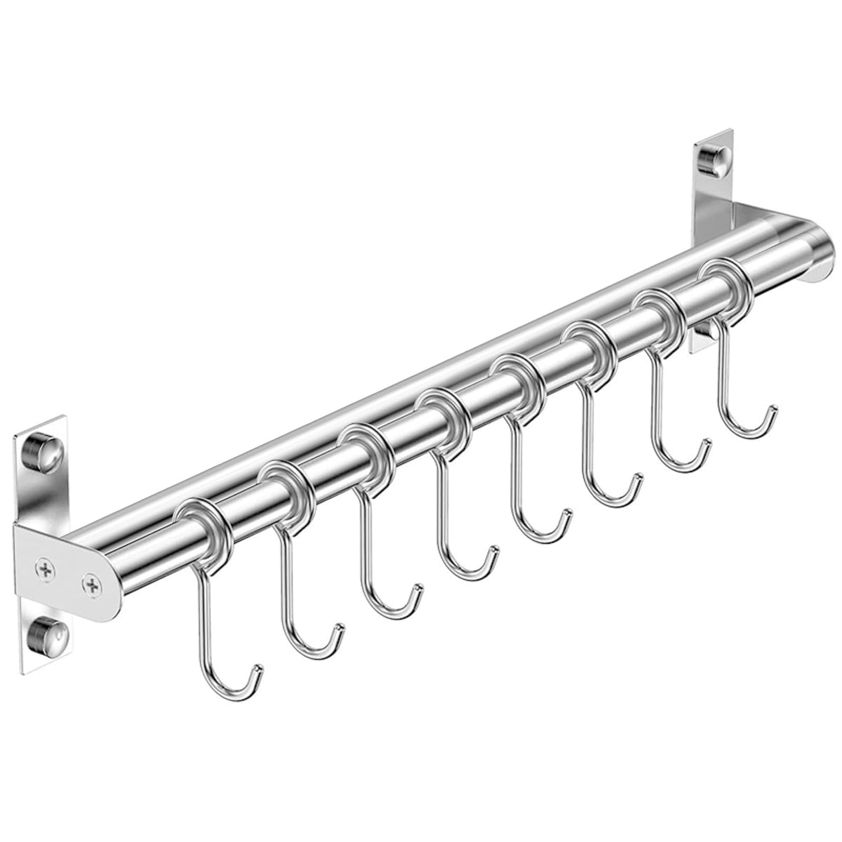 ASkinds Utensil Hanging Rack Stainless Steel Rail Hanger Rod Wall Mounted Pot Pan Lid Holder Cookware Storage Organizer with Sliding Hooks for Kitchen Bathroom