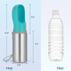 Portable Dog Water Bottle, 14 OZ Stainless Steel Pet Water Dispenser Button switch 14 OZ - Blue