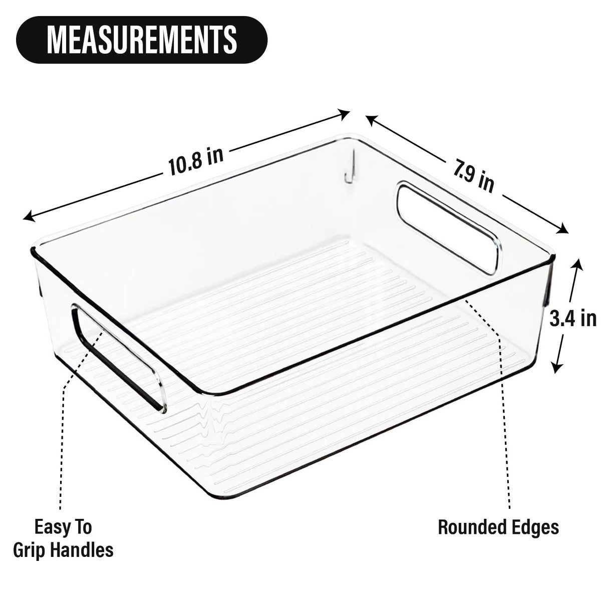 Clear Plastic Storage Bins, Pantry Organizers and Storage, Kitchen Organization and Storage Containers Bins for Organizing, Fridge, Freezer, Bathroom, Pantries, Medicine Cabinet Organizer Bin 4 10.8 X 7.9 X 3.4