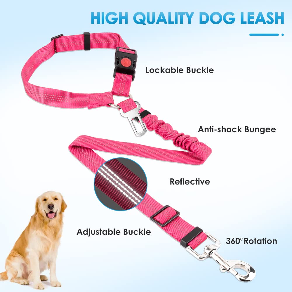 Lukovee Dog Car Seat Belt, 2 Pack, Headrest Restraint, Headrest A.Fluorescent Pink Headrest, 2 Pcs