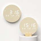 mooas Wood Moon Cordless Mini Digital LED Wall Clock, Date, Temperature Wood Moon (Cordless Mini)