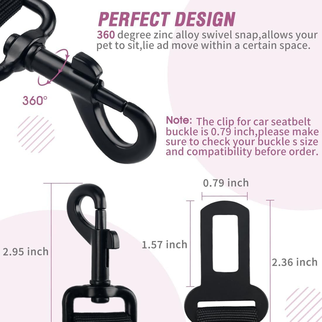 COOYOO Dog Seat Belt,3 Piece Set Retractable Dog Car Harness Adjustable for Vehicle Nylon Pet Safety Heavy Duty & Elastic Set 03-Black+Blue