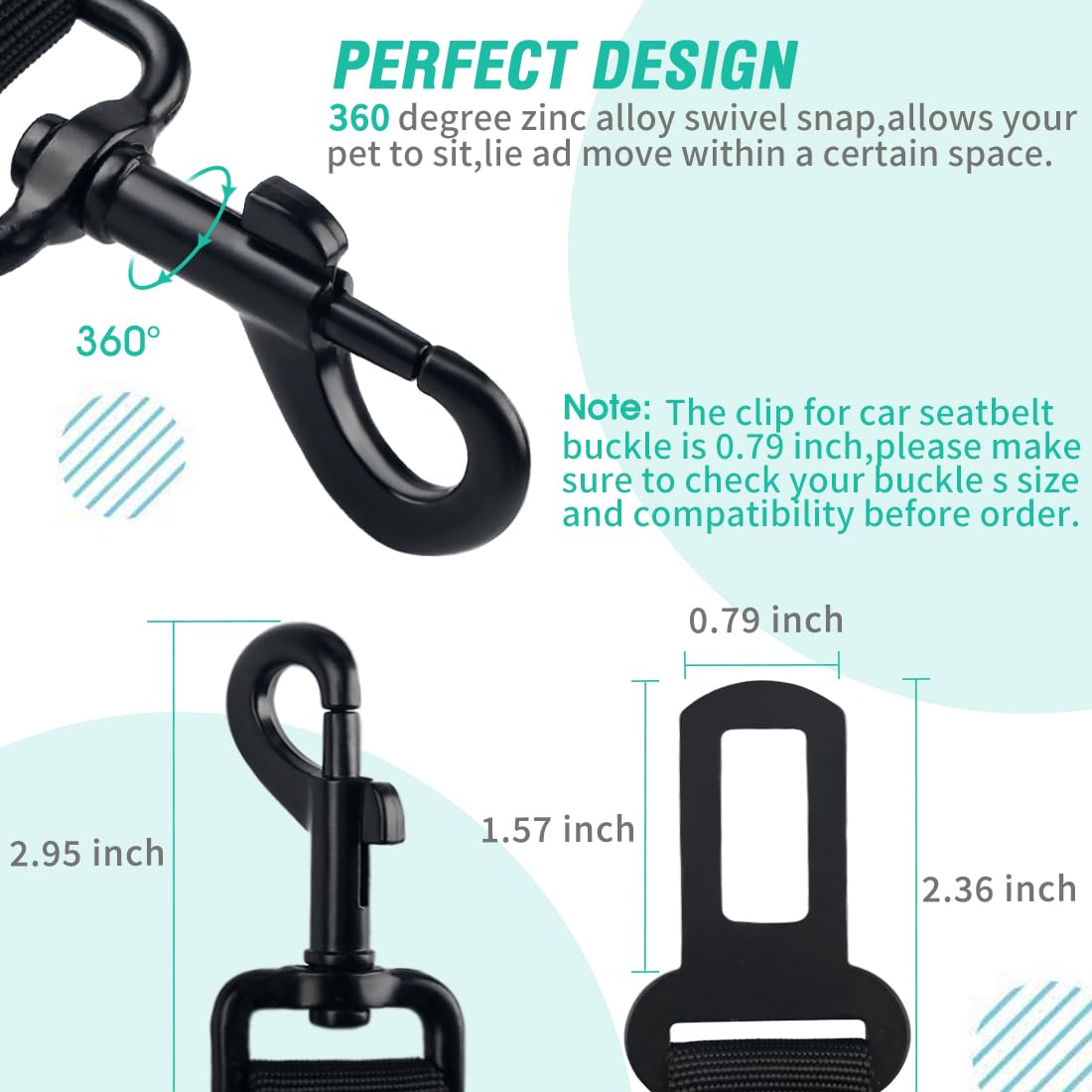 COOYOO Dog Seat Belt,3 Piece Set Retractable Dog Car Harness Adjustable for Vehicle Nylon Pet Safety Heavy Duty & Elastic Set 03-Black+Blue