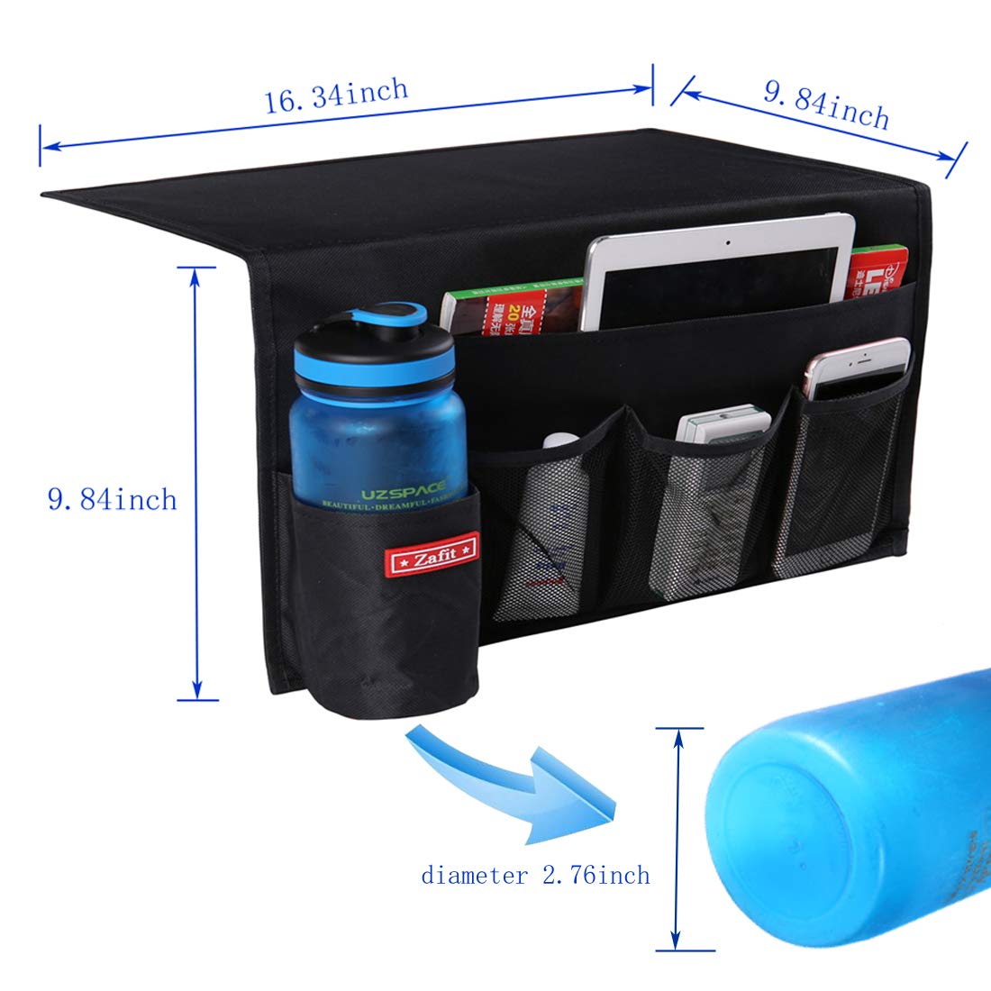 Zafit Bedside Storage Organizer - 6 Pockets, Table Cabinet Caddy for Remotes, Phone, Glasses (Grey) 6 Pockets-Grey