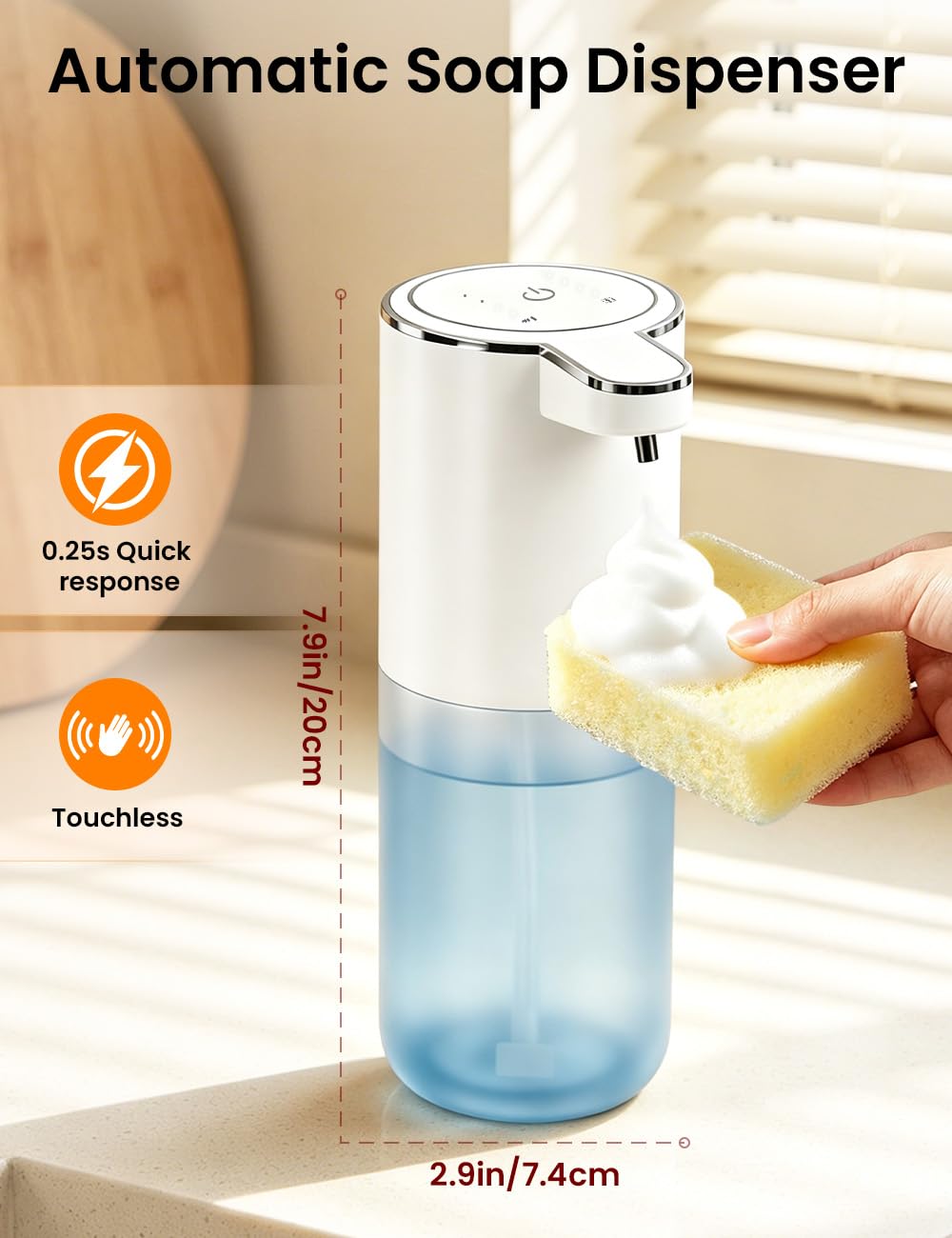 Automatic Soap Dispenser Touchless, USB Rechargeable Hand Soap Dispenser, 4 Adjustable Soap Levels, IPX5 Waterproof, 12.8oz/380ml, Countertop or Wall Mounted for Bathroom and Kitchen, White Liquid