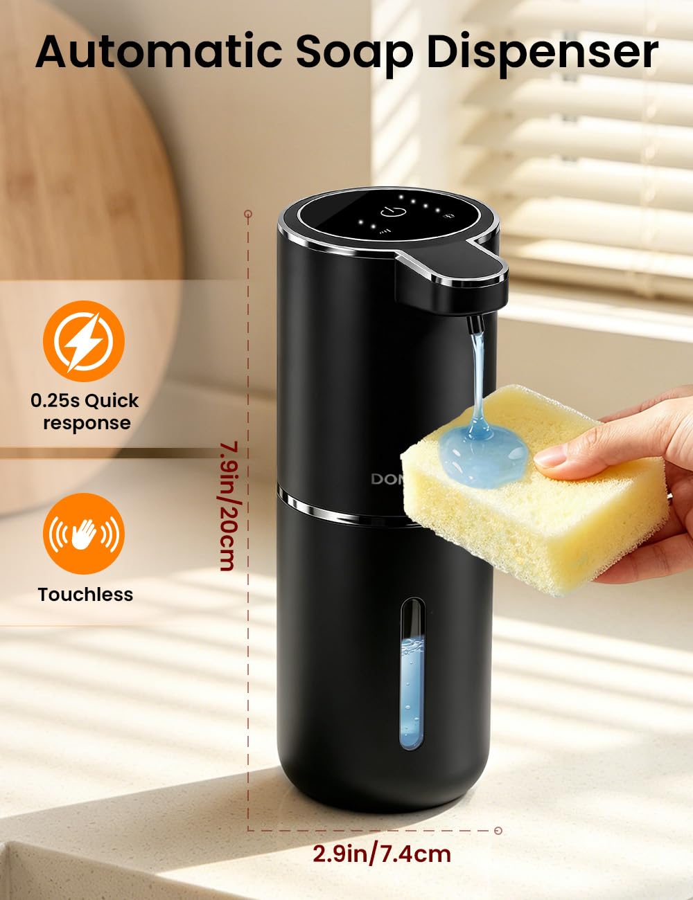 Automatic Soap Dispenser Touchless, USB Rechargeable Hand Soap Dispenser, 4 Adjustable Soap Levels, IPX5 Waterproof, 12.8oz/380ml, Countertop or Wall Mounted for Bathroom and Kitchen, White Liquid
